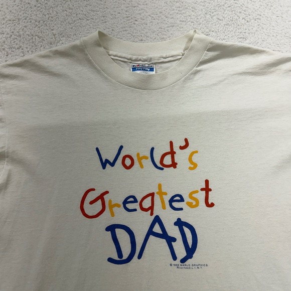 1988 Hanes Fifty Fifty Mens T Shirt World Greatest Dad Graphic White L Vintage - Picture 2 of 8